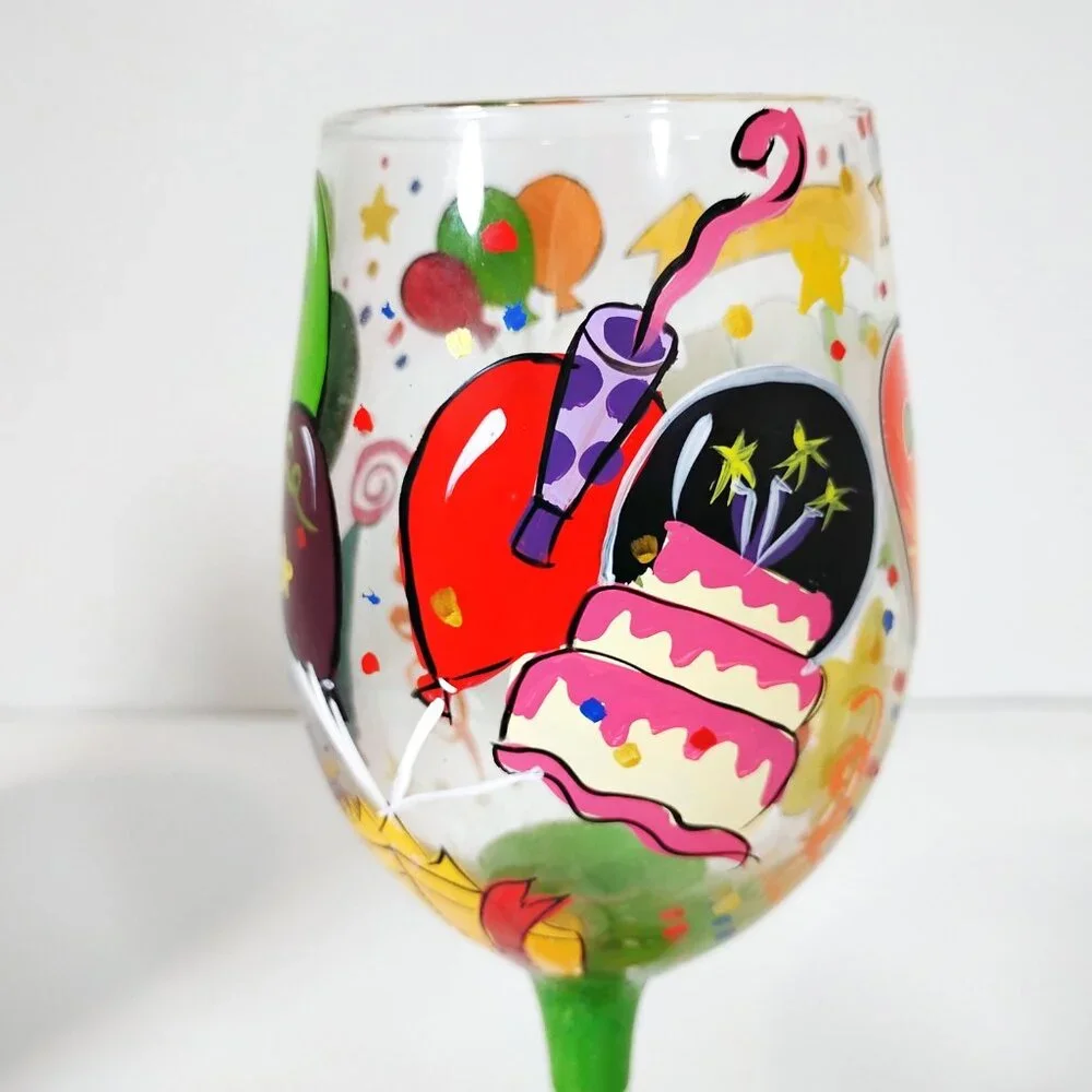 Lolita Painted Wine Glass Rhinestones August Birthday